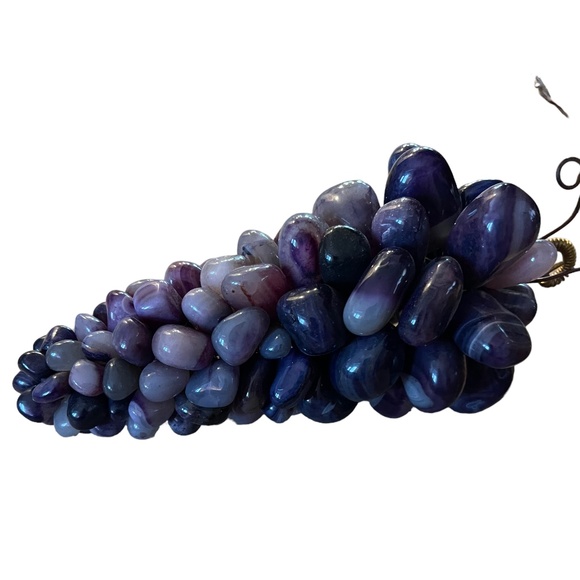 Vintage Gemstone Grape Bunch of Purple Agate with Copper Leaves - Picture 2 of 12